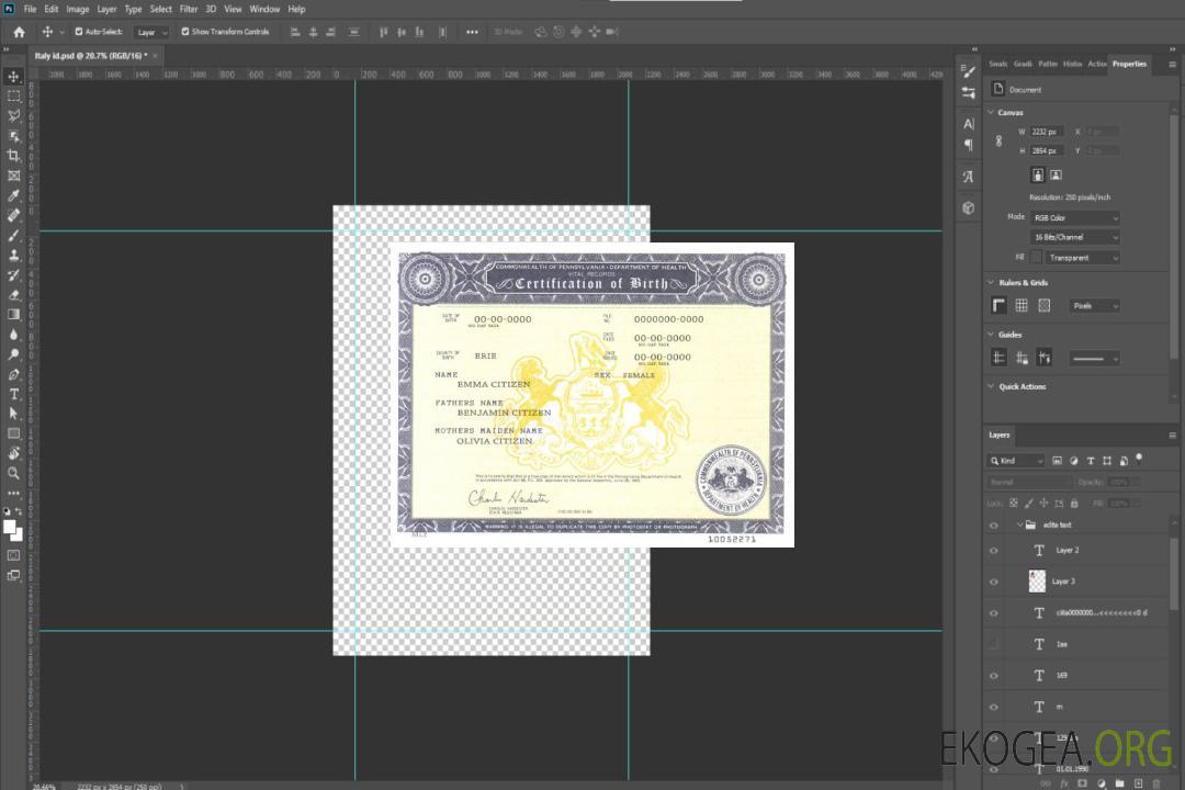 Acte de naissance aux États-Unis, en Pennsylvanie template